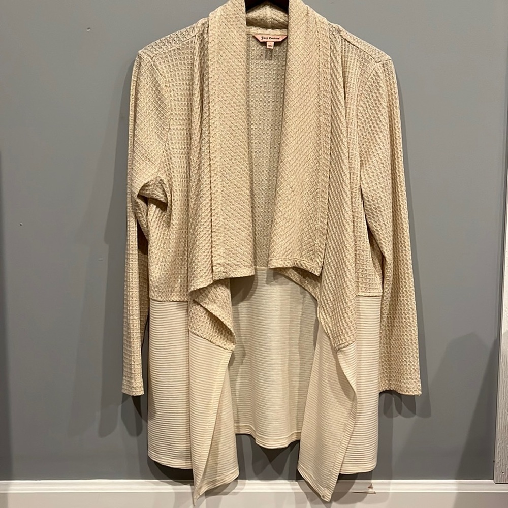 Juicy Couture Knit Open Cardigan Duster, Lightweight, Cream Color Sz Large NWOT!